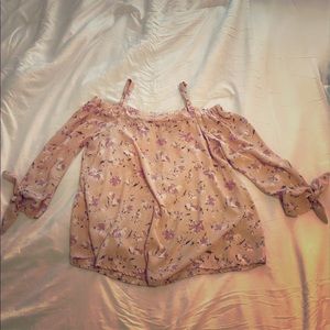 Pink floral off the shoulder long sleeve blouse